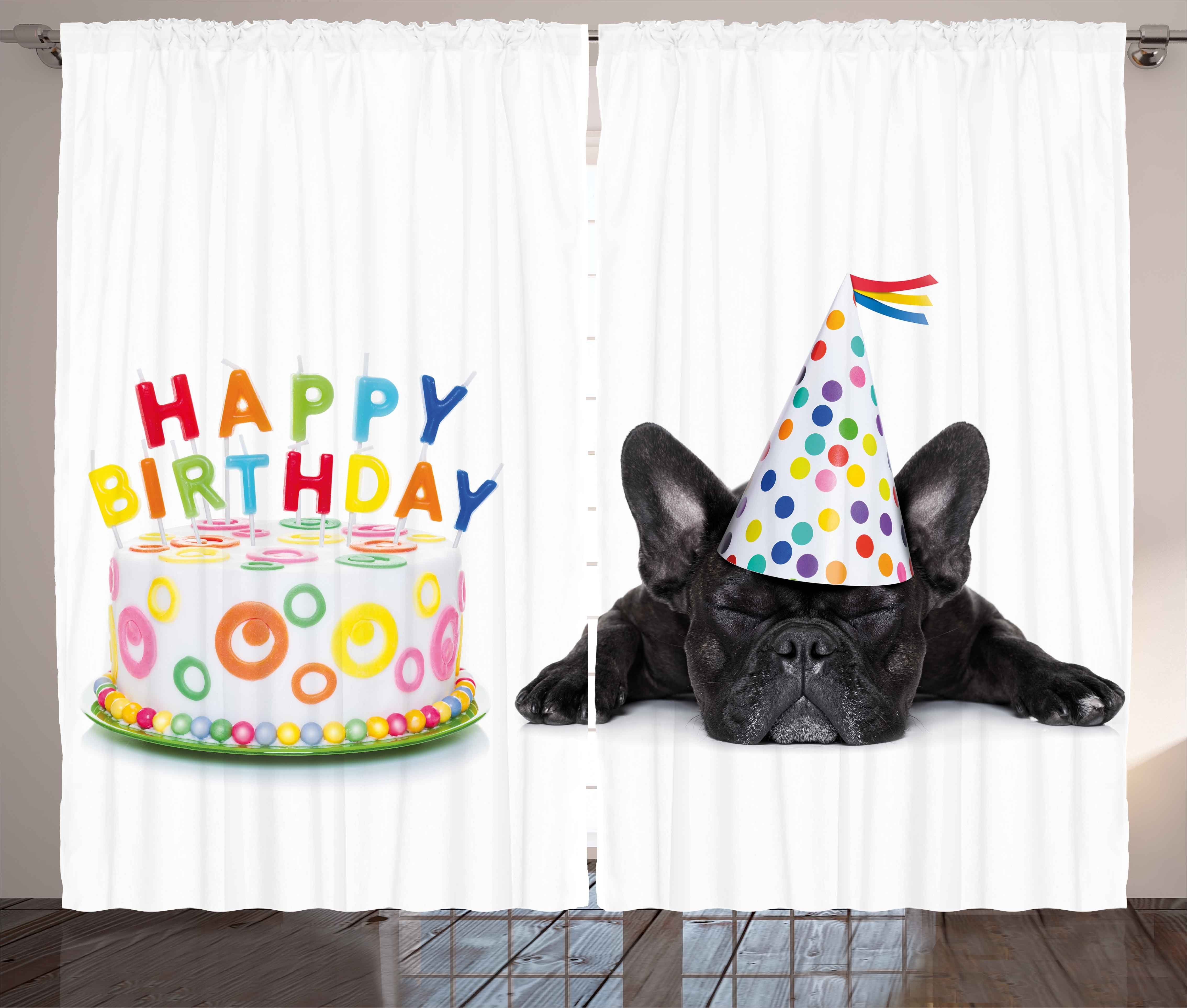 Gardine Schlafzimmer Kräuselband Vorhang mit Schlaufen und Haken, Abakuhaus, Geburtstagsparty Bulldog Partei-Kuchen