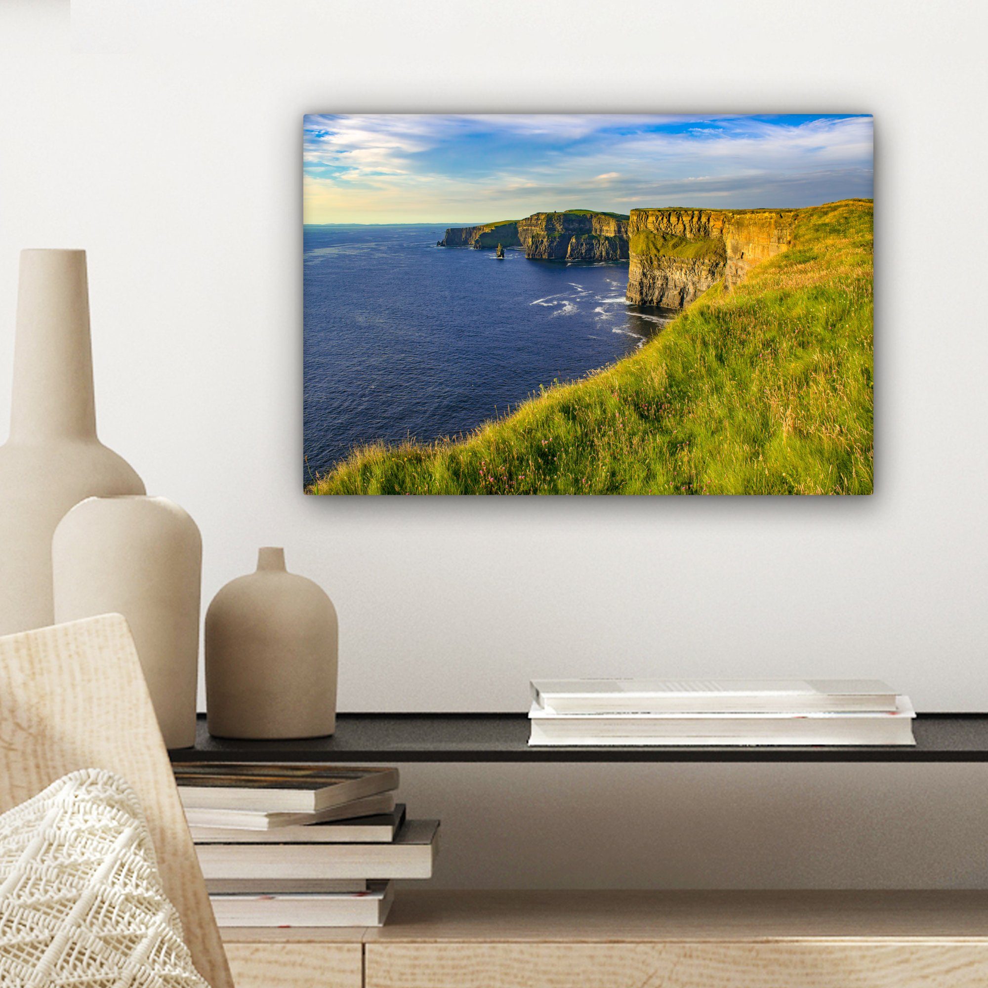 Cliffs of Aufhängefertig, OneMillionCanvasses® Wandbild Grüne der cm irischen St), Leinwandbilder, (1 Moher, Küstenlinie 30x20 Wanddeko, Leinwandbild