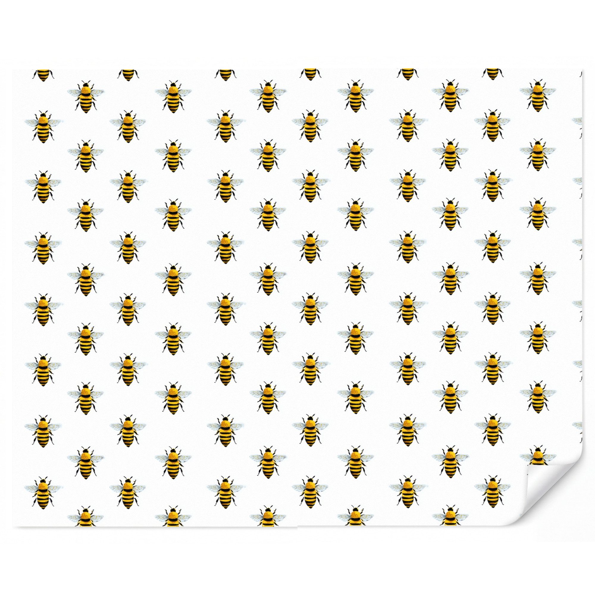 OnlyWow Fototapete Kinderzimmer - Bienen - Zeitlos - Weiß, Matt, bedruckt, Wandtapete, Wohnzimmer, Vinyl Tapete 260x220cm