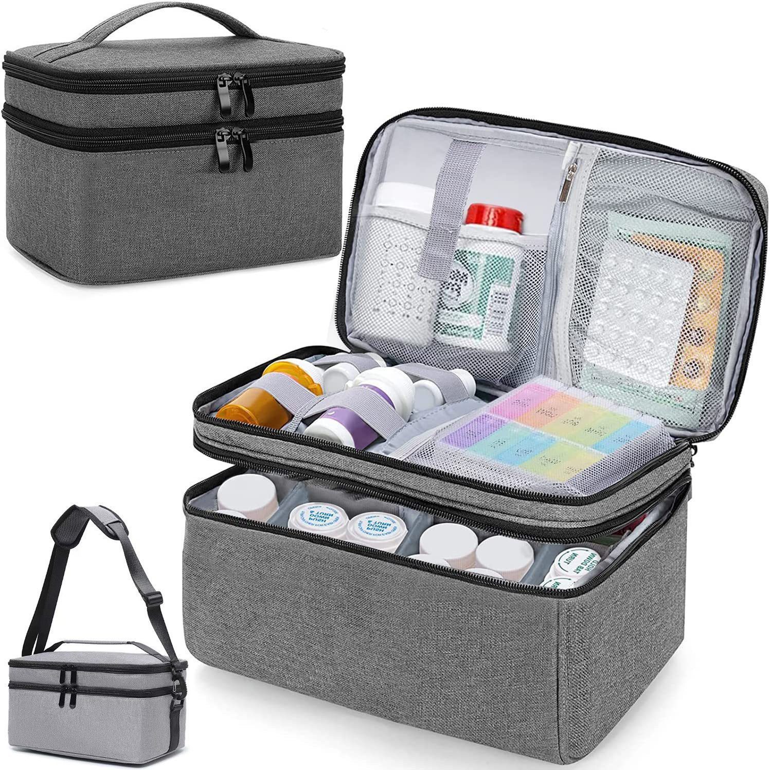 Fyrove Arzttasche Arzttaschen, Medizinschrank ,Medizin Tasche, Multifunktionstasche (Erste-Hilfe-Kits Box für Haus und Reise, Hausapotheke Box, Tragbarer Verbandskasten mit großem Fassungsvermögen), Artikel-Organisator, Medizin-Organisator mit Schultergurt