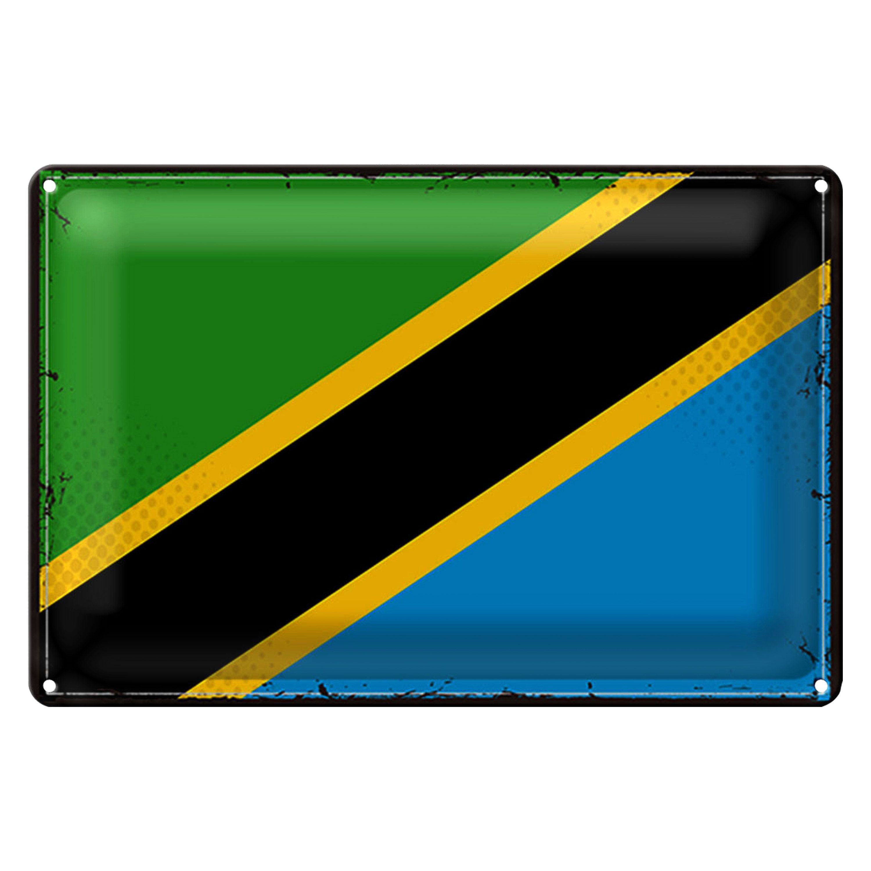 Roomando Metallschild Flagge Tansania 40x30cm Retro Flag of Tanzania
