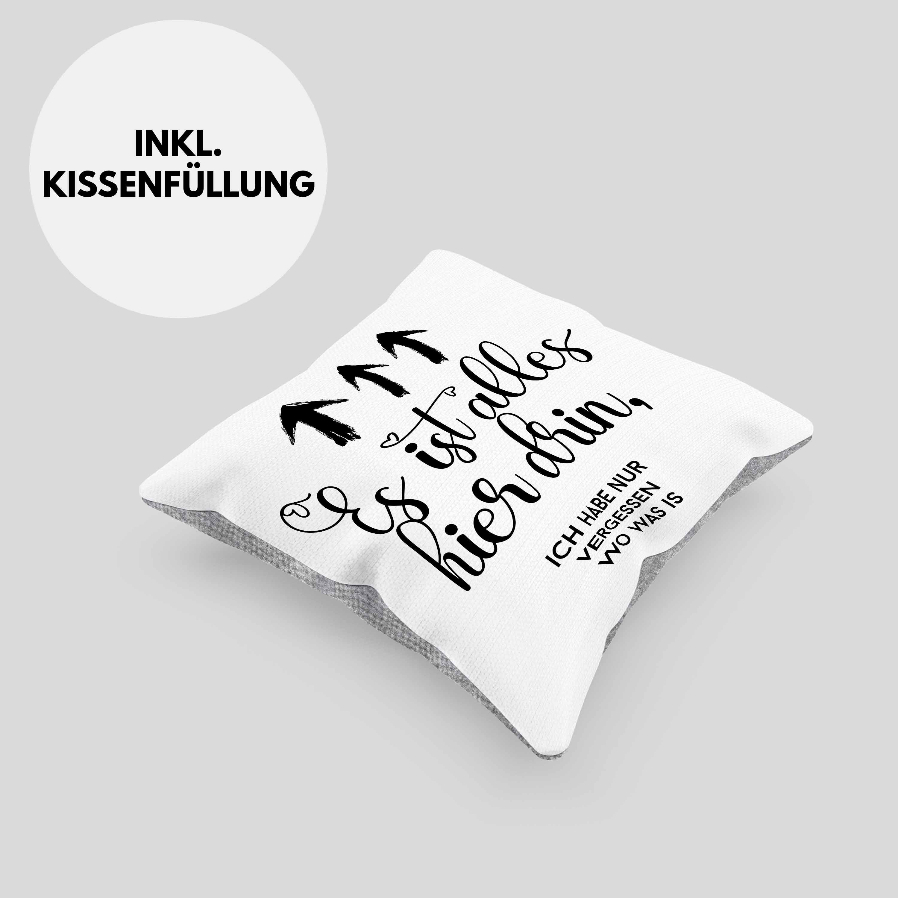 Trendation Dekokissen Trendation - Grau 40x40 Drin Es Dekokissen Spruch Frauen Kissen mit Alles Geschenk Füllung Lustige Mutter Geschenkidee Hier Mama Ist