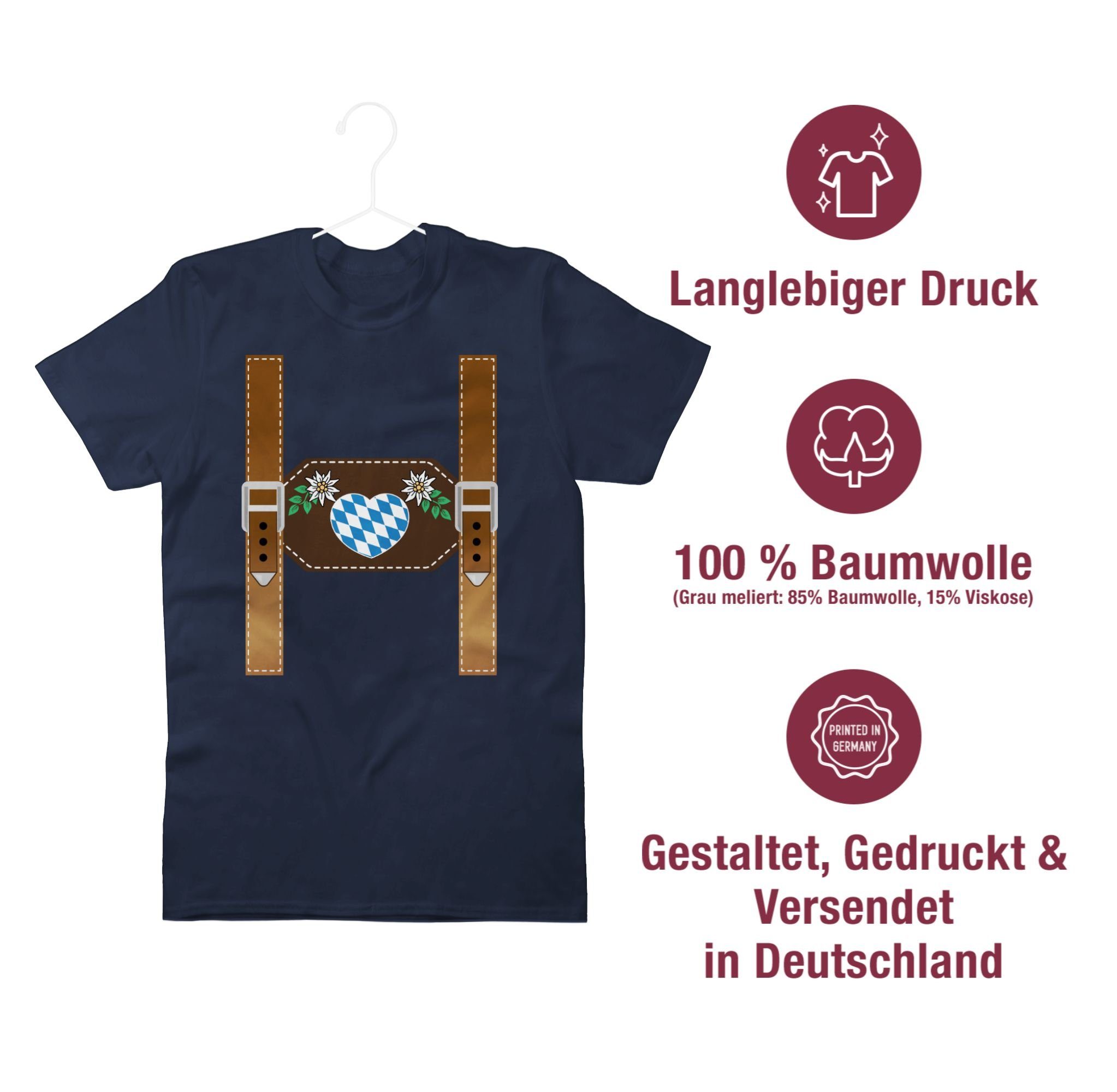 Shirtracer Blau Mode - 1 Navy für Oktoberfest Lederhose Herz Herren T-Shirt Bayern
