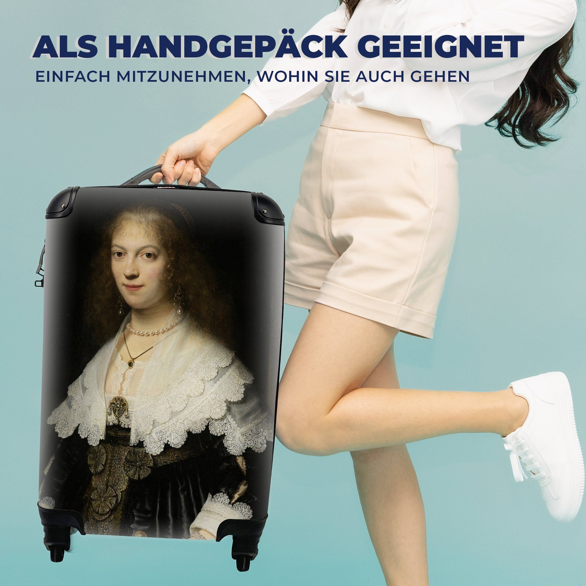 mit für Frau, Rembrandt, Rollen, von Handgepäckkoffer möglicherweise MuchoWow rollen, Maria 4 Gemälde Trip Handgepäck Reisetasche - Porträt Ferien, einer Reisekoffer Trolley,