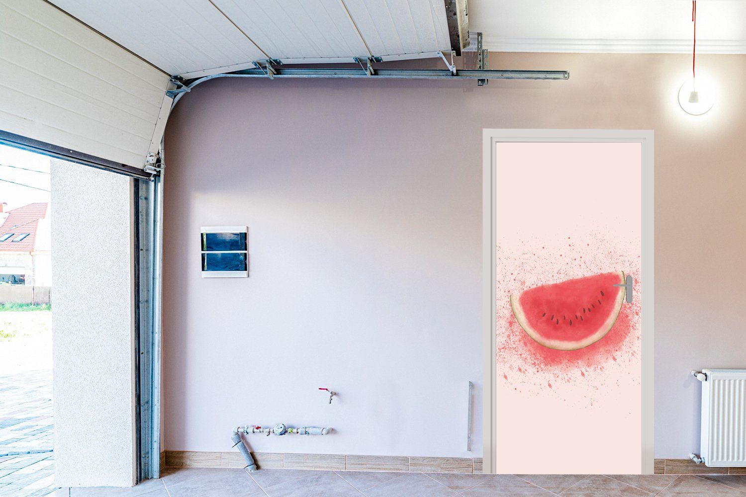 Fototapete Sommer, Türaufkleber, - MuchoWow St), (1 bedruckt, Türtapete - cm Tür, Matt, Wassermelone Obst Pastell - 75x205 für