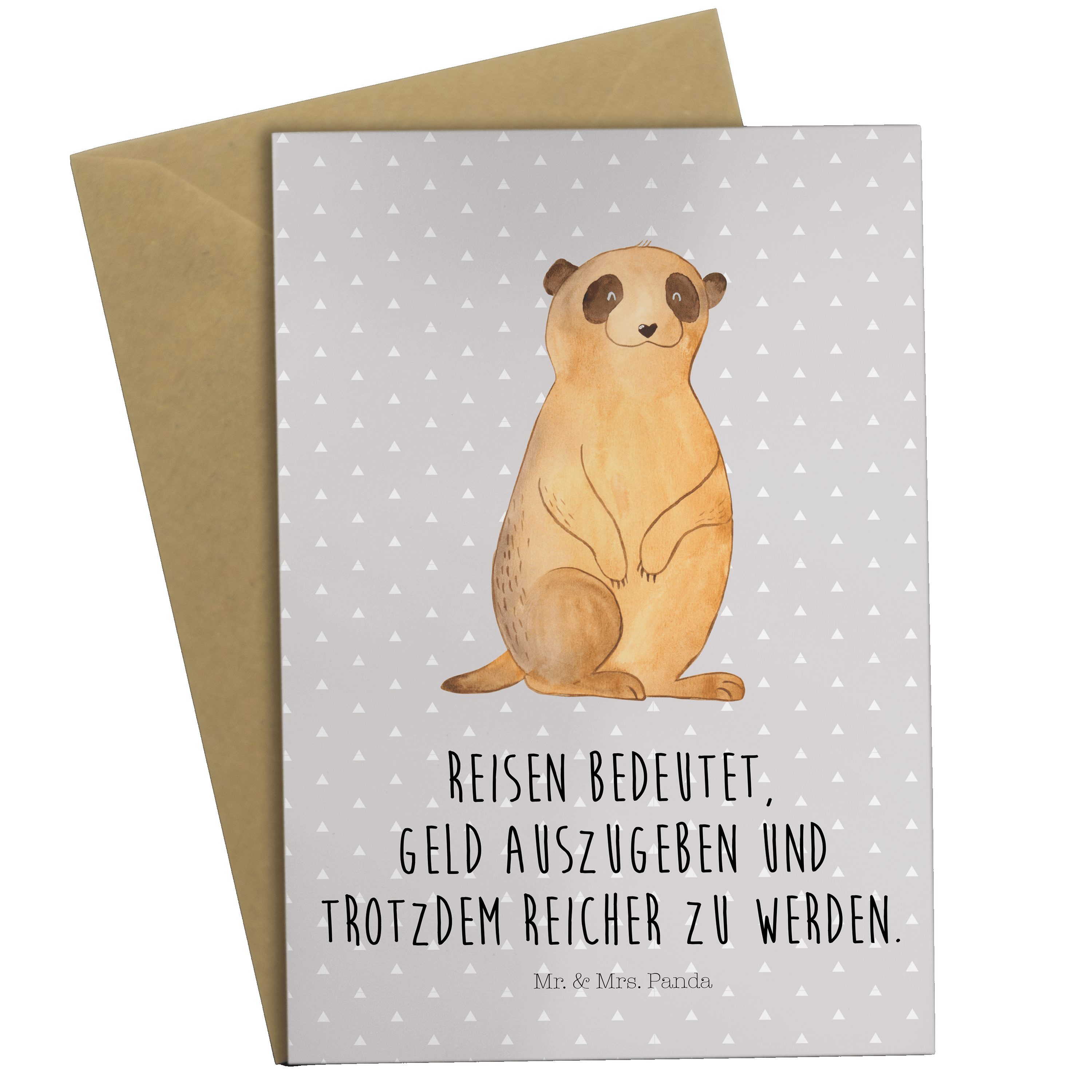 Mr. & Mrs. Panda Grußkarte Erdmännchen - Grau Pastell - Geschenk, Karte, Hochzeitskarte, Afrika