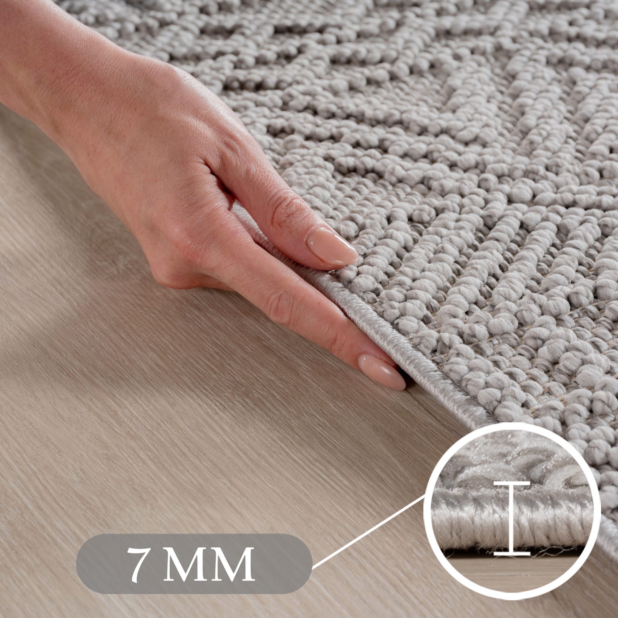 Teppium Teppich Skandinavisches Vintage-Muster auf Bouclé-Teppich, Rechteckig, Höhe: 20 mm, Kurzflor Schlingen Teppich Grau Boucle-Loop Wohnzimmer Teppich – Bild 3 von 5