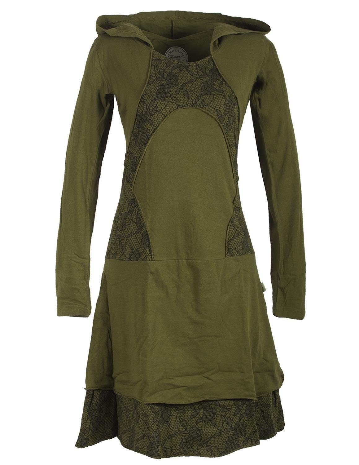 Jerseykleid Langarm Lagenlookkleid mit Zipfelkapuze