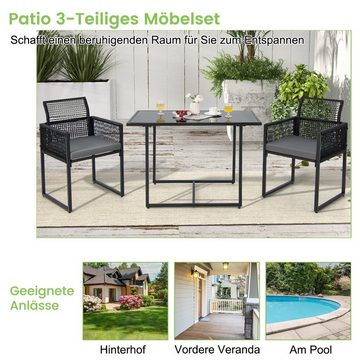 COSTWAY Balkonset 3-teiliges Rattan Gartenmöbel, (3-tlg), mit 2 Stühle & Tisch