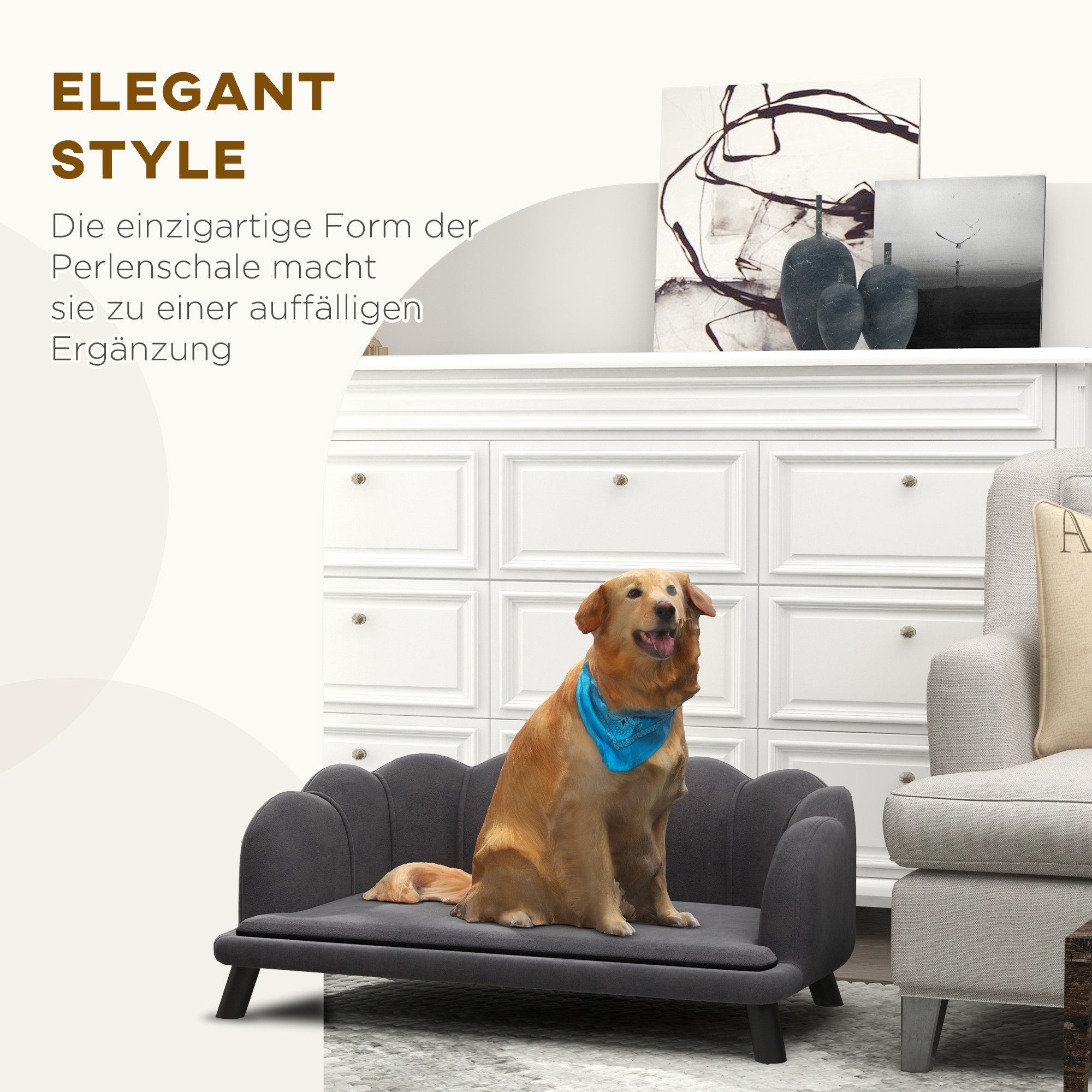 PawHut Tierbett Hundesofa Hundecouch mit Waschbarer Bezug, Katzensofa, Polyester, Dunkelgrau 98,5 x 60,5 x 35,5 cm – Bild 5 von 5