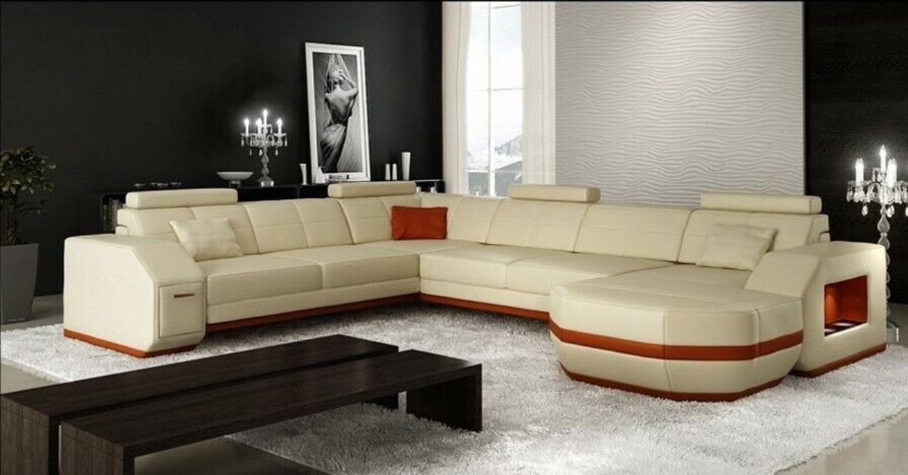 mit Design Ecksofa Couch JVmoebel Wohnlandschaft Eckgarnitur Ledersofa Sofa USB Ecksofa