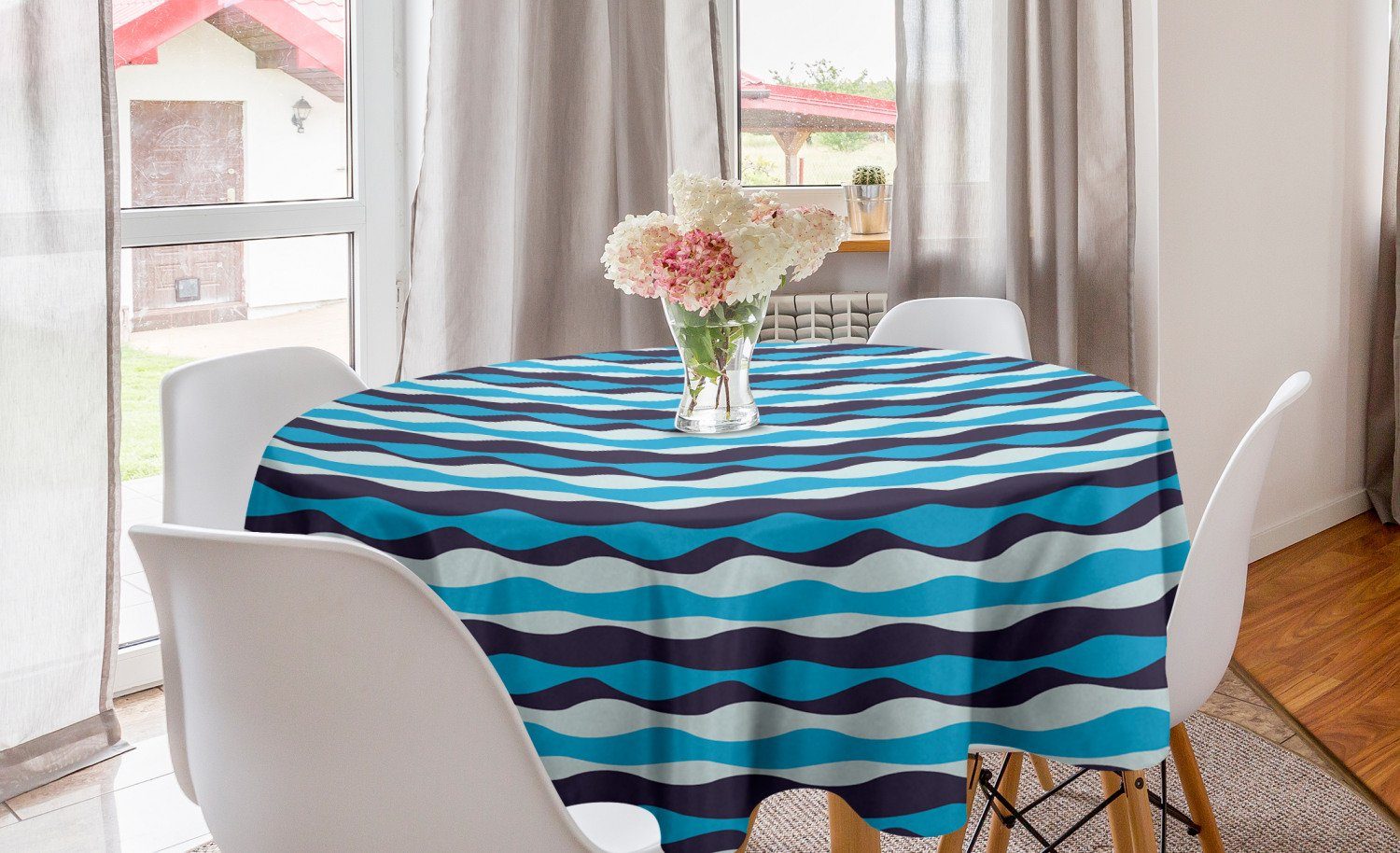 Abakuhaus Tischdecke Kreis Tischdecke Abdeckung für Esszimmer Küche Dekoration, Nautisch Horizontal kurven | Tischdecken