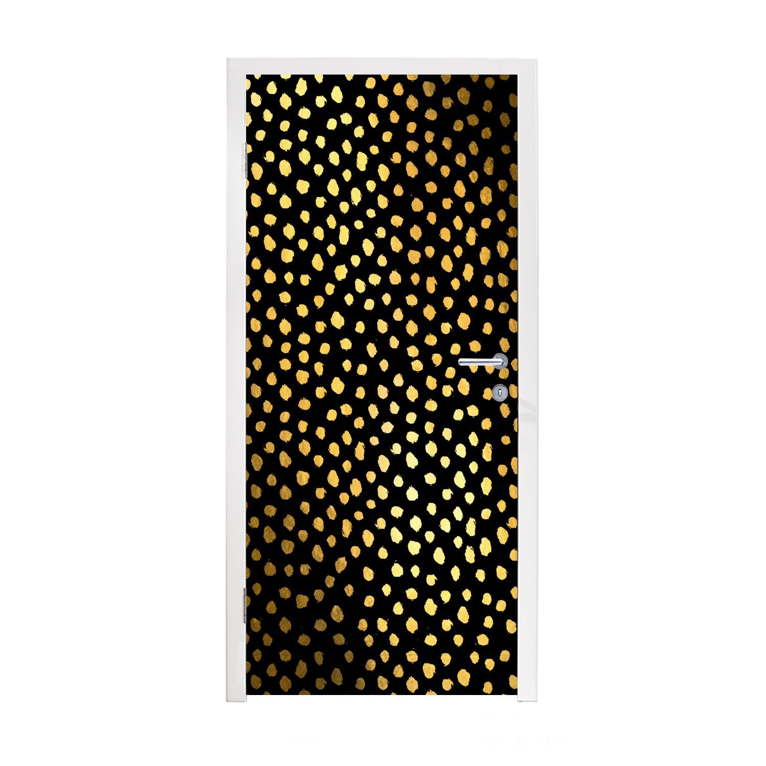 MuchoWow Türtapete Polka dots - Gold - Schwarz, Matt, bedruckt, (1 St), Fototapete für Tür, Türaufkleber, 75x205 cm