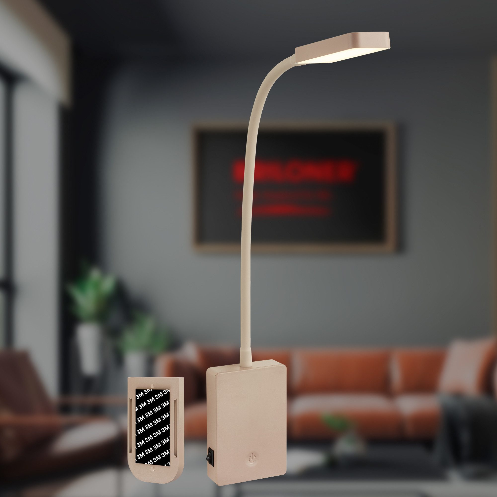 Briloner Leuchten Wandleuchte LED Akku Nachttischlampe zum Kleben Touch USB-C dimmbar, LED fest integriert, Ohne Bohren Bettlampe 7,5x3x56 cm Beige Schwarz Weiß 2W Schlafzimmer