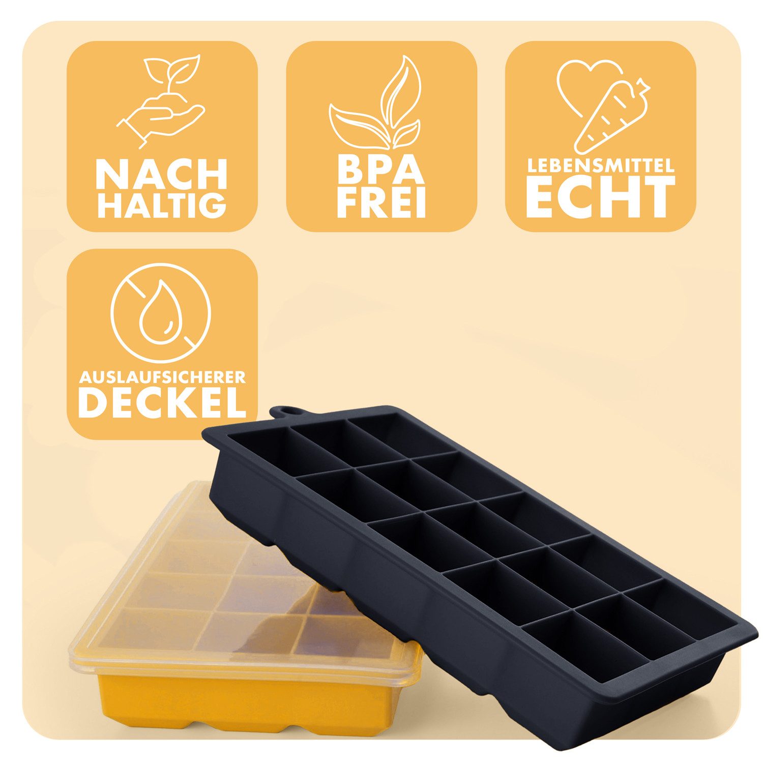 Blumtal Eiswürfelform Silikon Eiswürfelform mit Deckel - bpa frei & leichtes herauslösen, (2-tlg)
