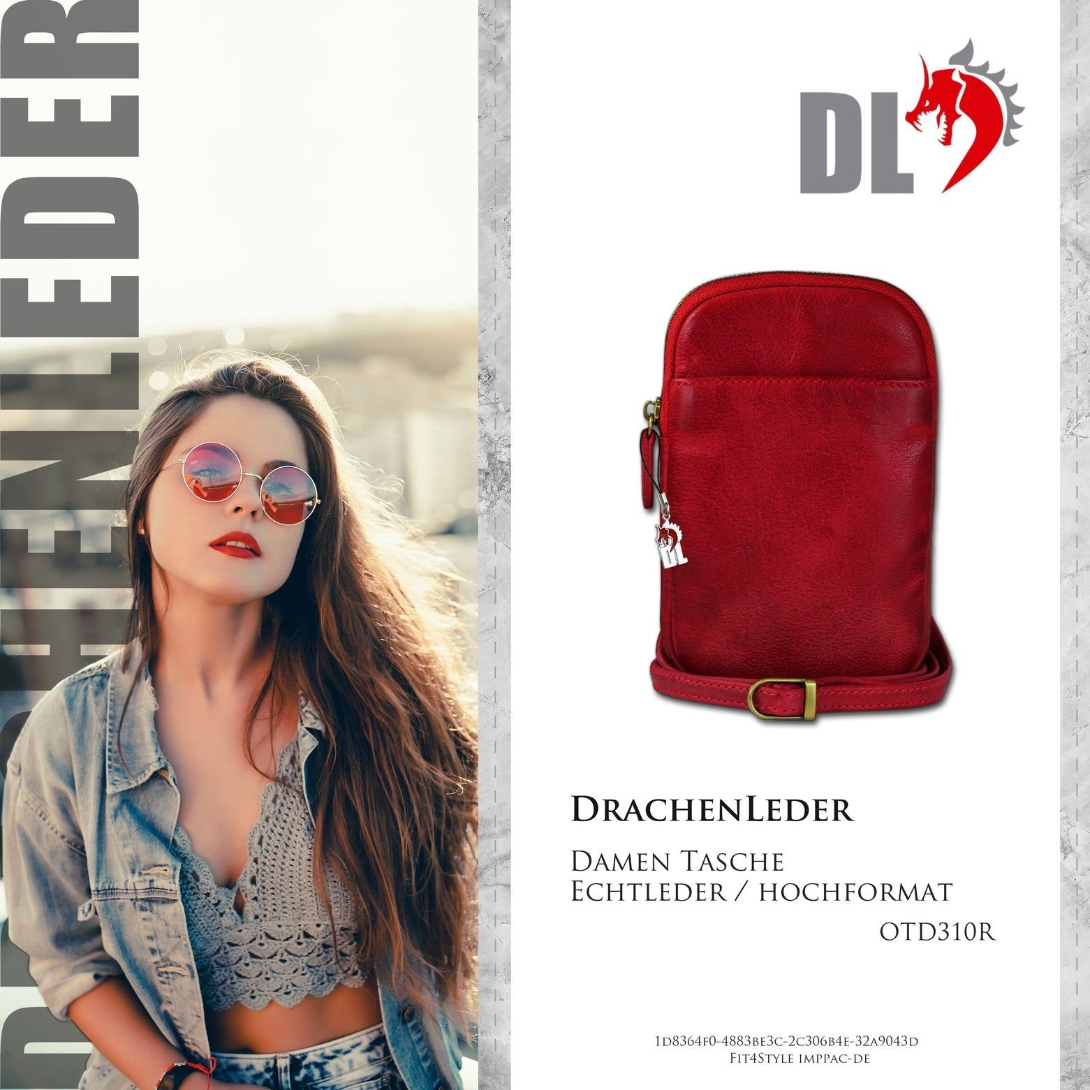 DrachenLeder Handtasche DrachenLeder Herren rot ca. (Handtasche), Damen Damen, 13cm Tasche Tasche aus Echtleder in rot, Breite Handtasche