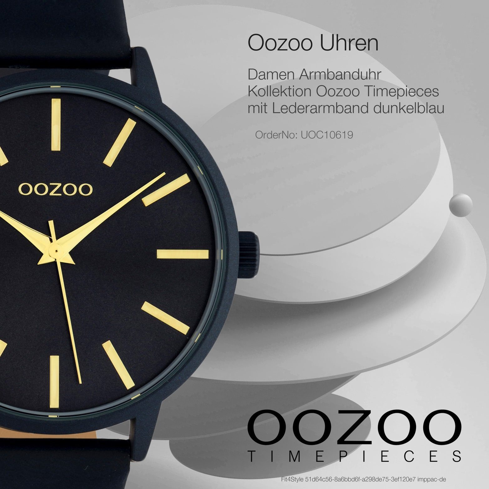 OOZOO Quarzuhr groß rund, dunkelblau 42mm) Lederarmband, Damenuhr Oozoo Damen Analog, Fashion-Style Armbanduhr (ca