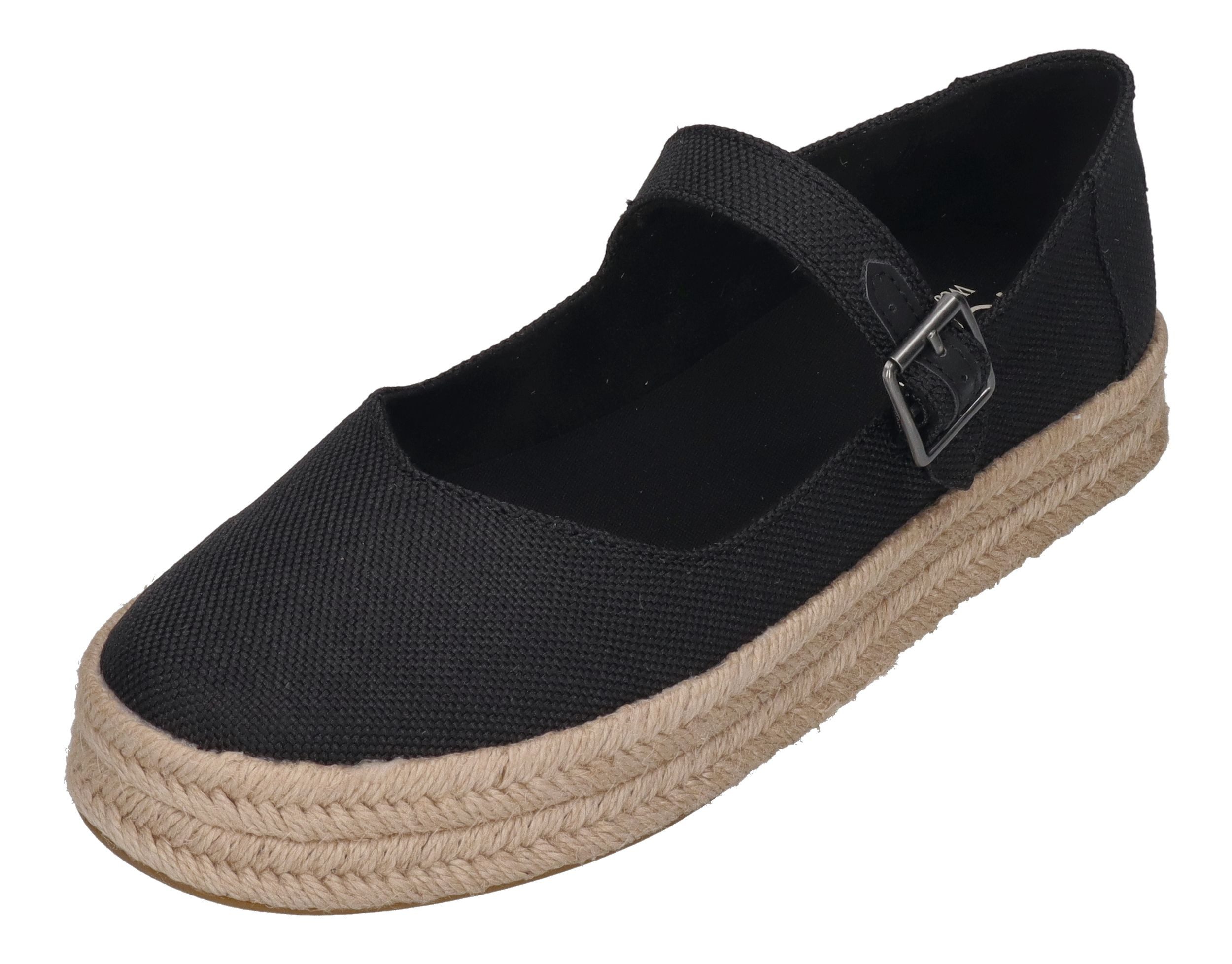 TOMS CAROLINA MARY JANE Espadrille Black Heavy Canvas