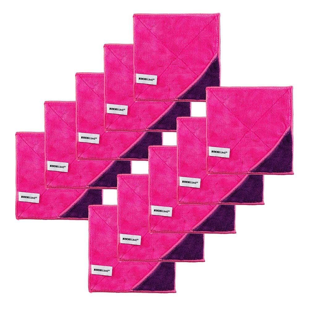 Kochblume Geschirrtuch Microfasertuch 18 x 18 cm, (Spar-Set, 10-tlg), 800g/m² Qualtität pink/lila