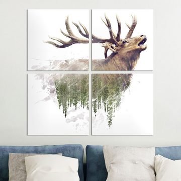 DEQORI Glasbild 'Hirsch röhrt im Wald', 'Hirsch röhrt im Wald', Glas Wandbild Bild schwebend modern