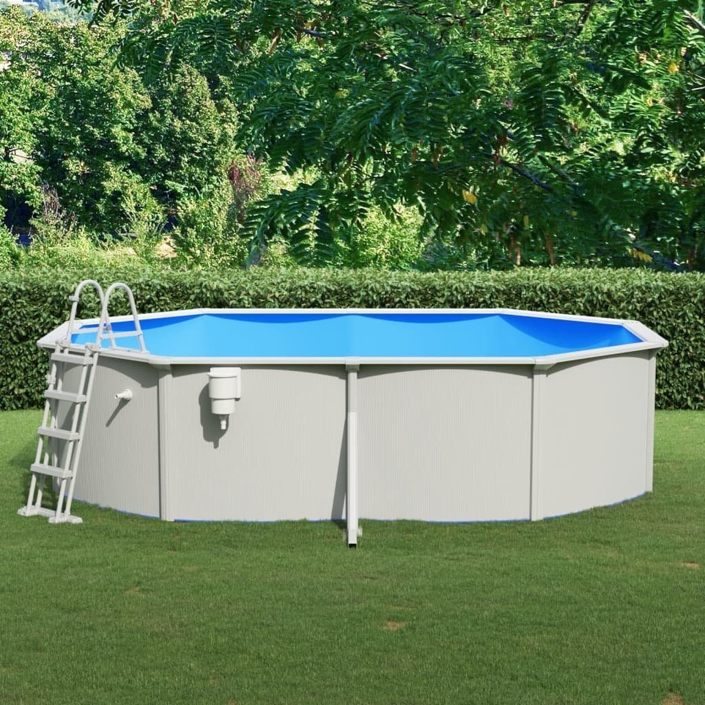 vidaXL Ovalpool aus Metall, Kunststoff in Grau (L/B/H: 490x360x120 cm)