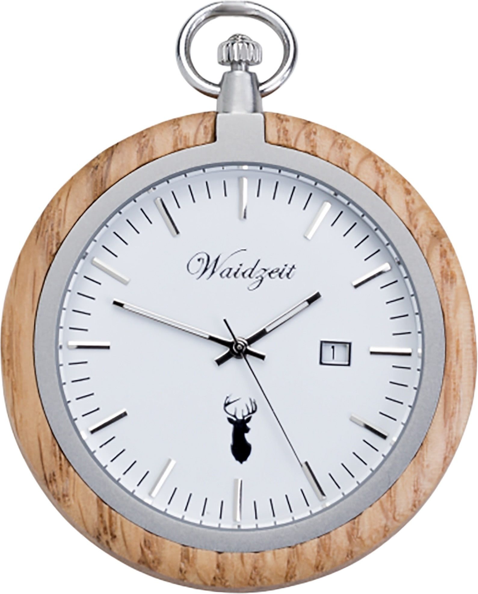 Waidzeit Austria Taschenuhr Waidzeit Herren Taschenuhr Edelstahl Holz, (Analoguhr, Analoguhr), Herren Taschenuhr rund, extra groß (ca. 50mm), Edelstahl, Holz, Casual