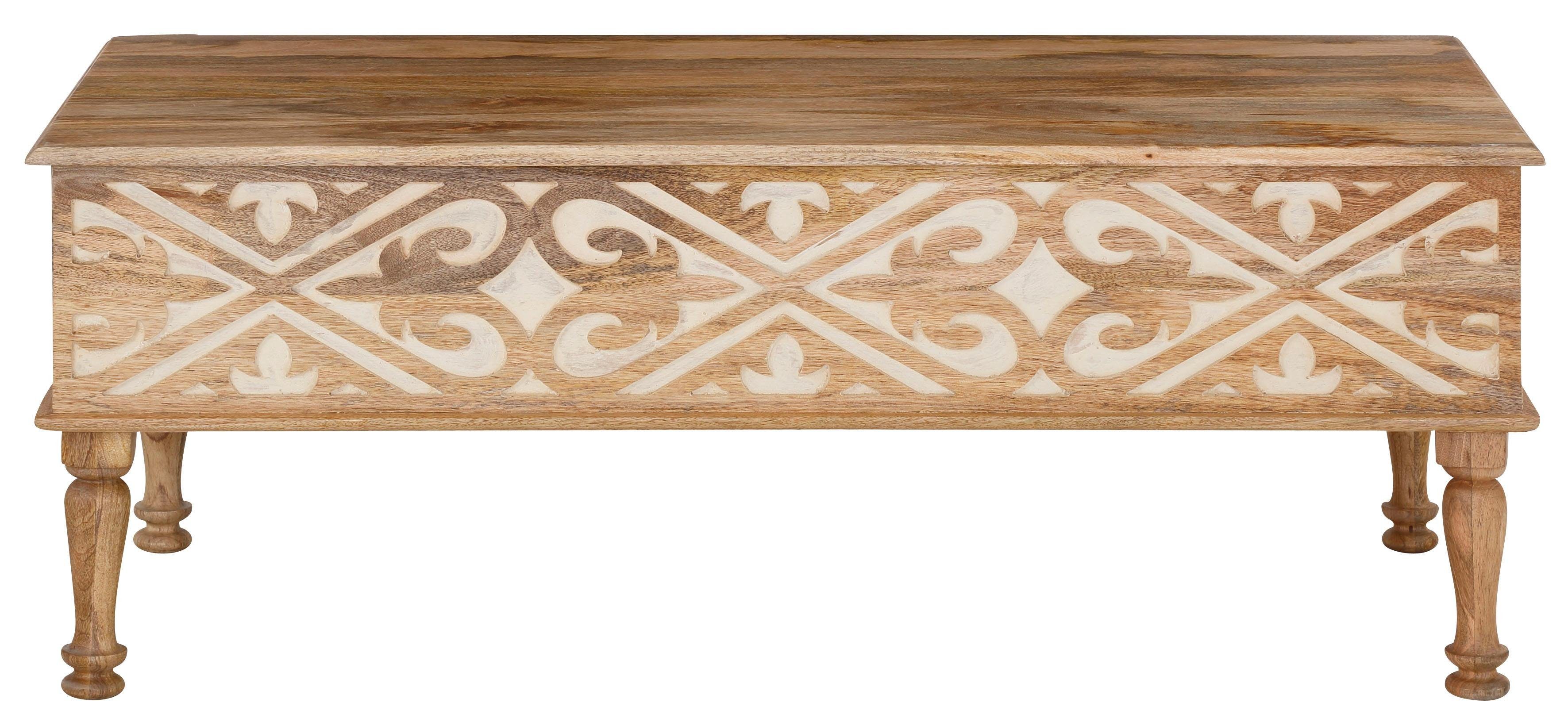 OTTO home Couchtisch Spring, aus massivem Mangoholz mit detailreichen Schnitzereien, Breite 120 cm