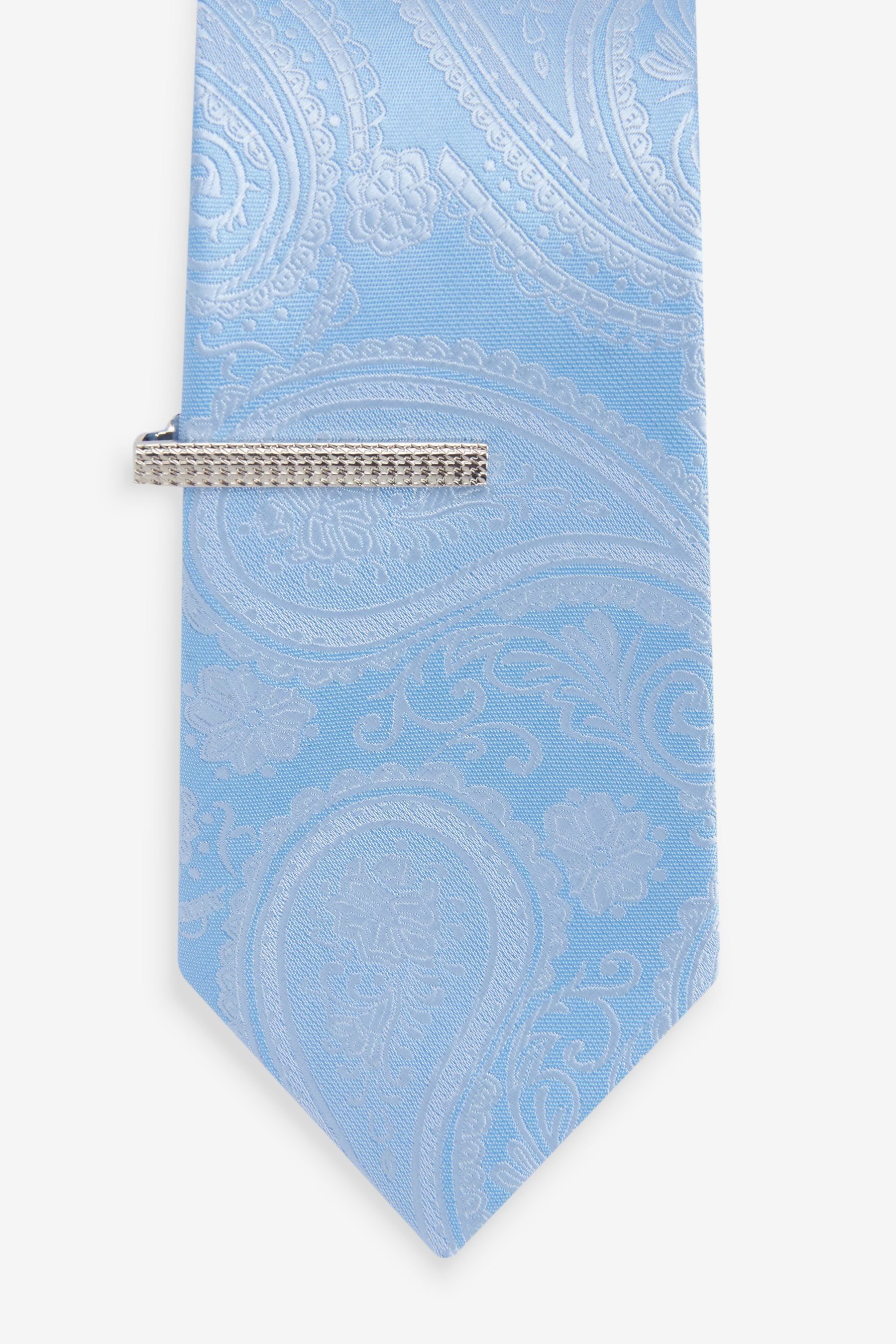 mit (2-St) Slim Krawattenklammer, Krawatte Next Light Paisley Krawatte Gemusterte Blue