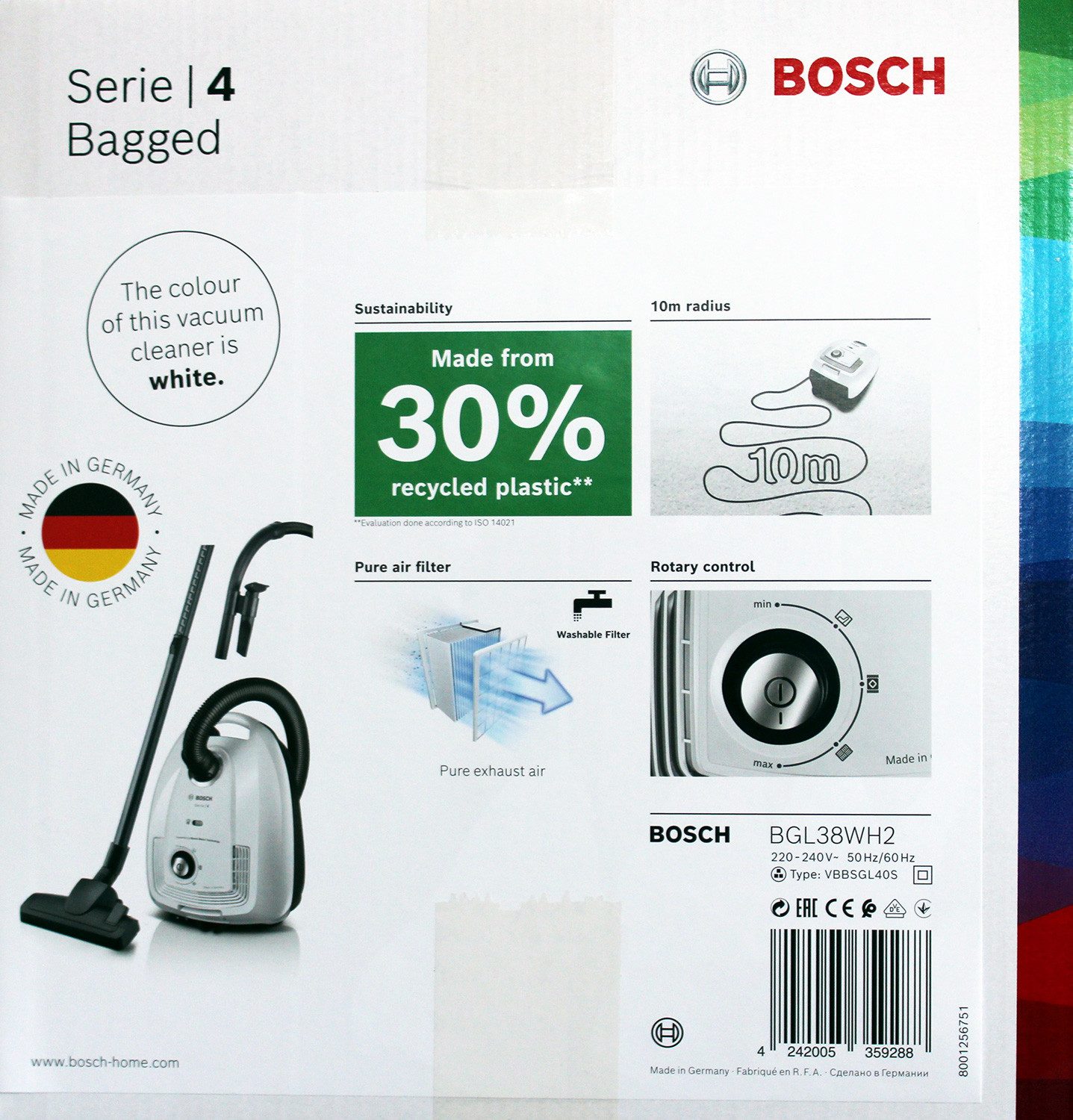 BOSCH Bodenstaubsauger Bosch BGL38WH2 Serie4 Beutelstaubsauger mit Kabel 4L 600W weiß