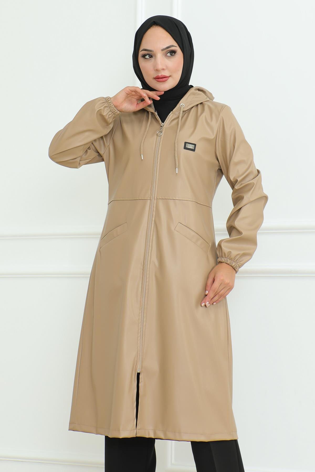 MODAMİHRAM Maxikleid Leder Detailmantel Tan 19213 günstig online kaufen