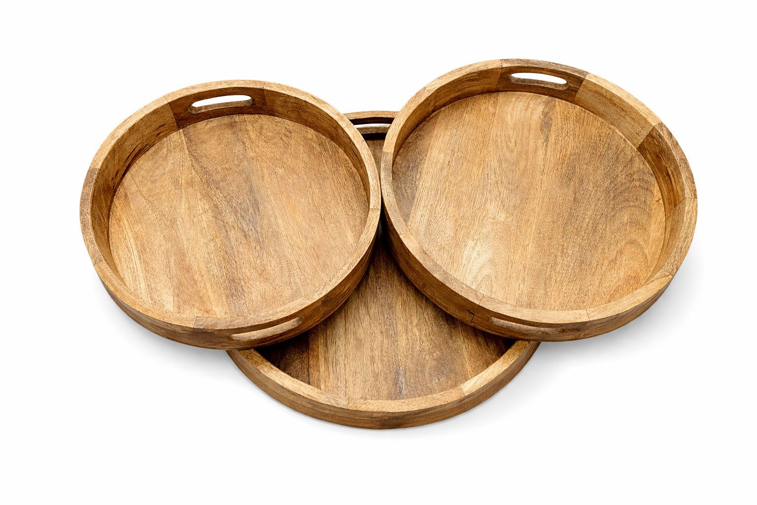Sitheim-Europe Tablett Dora Serviertablett Set aus Massive Mango Holz mit Griff, Mangoholz, (spar-Set, 3-tlg., 3x Tablett, 45x45x7 cm/41x41x7 cn/36x36x7 cm)