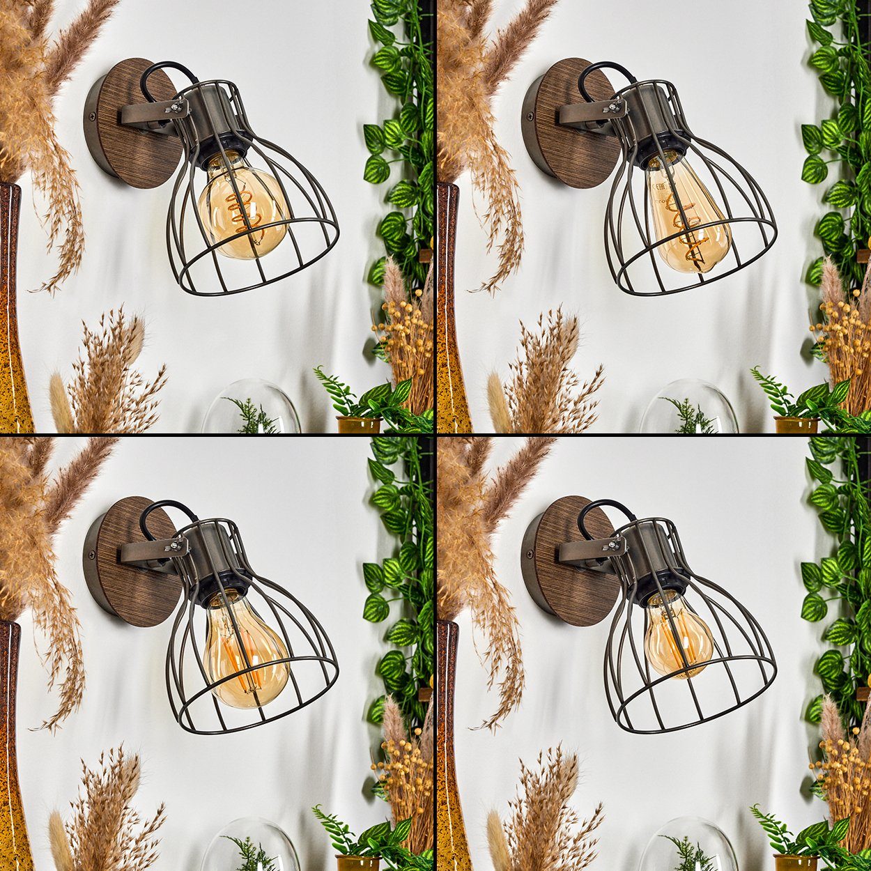 hofstein Wandleuchte Metall/Holz ohne Retro/Vintage »Palù« 1xE27, Gitter-Optik Design in Wandlampe Wandspot im Leuchtmittel, verstellbare Grau/Braun, m. aus
