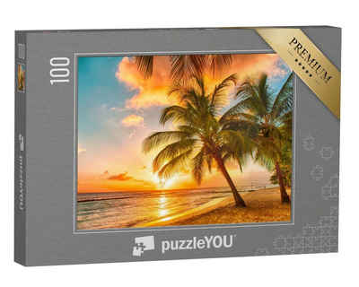 puzzleYOU Puzzle Sonnenuntergang über dem Meer mit Palmen, Barbados, 100 Puzzleteile, puzzleYOU-Kollektionen Südsee, Sonnenuntergang