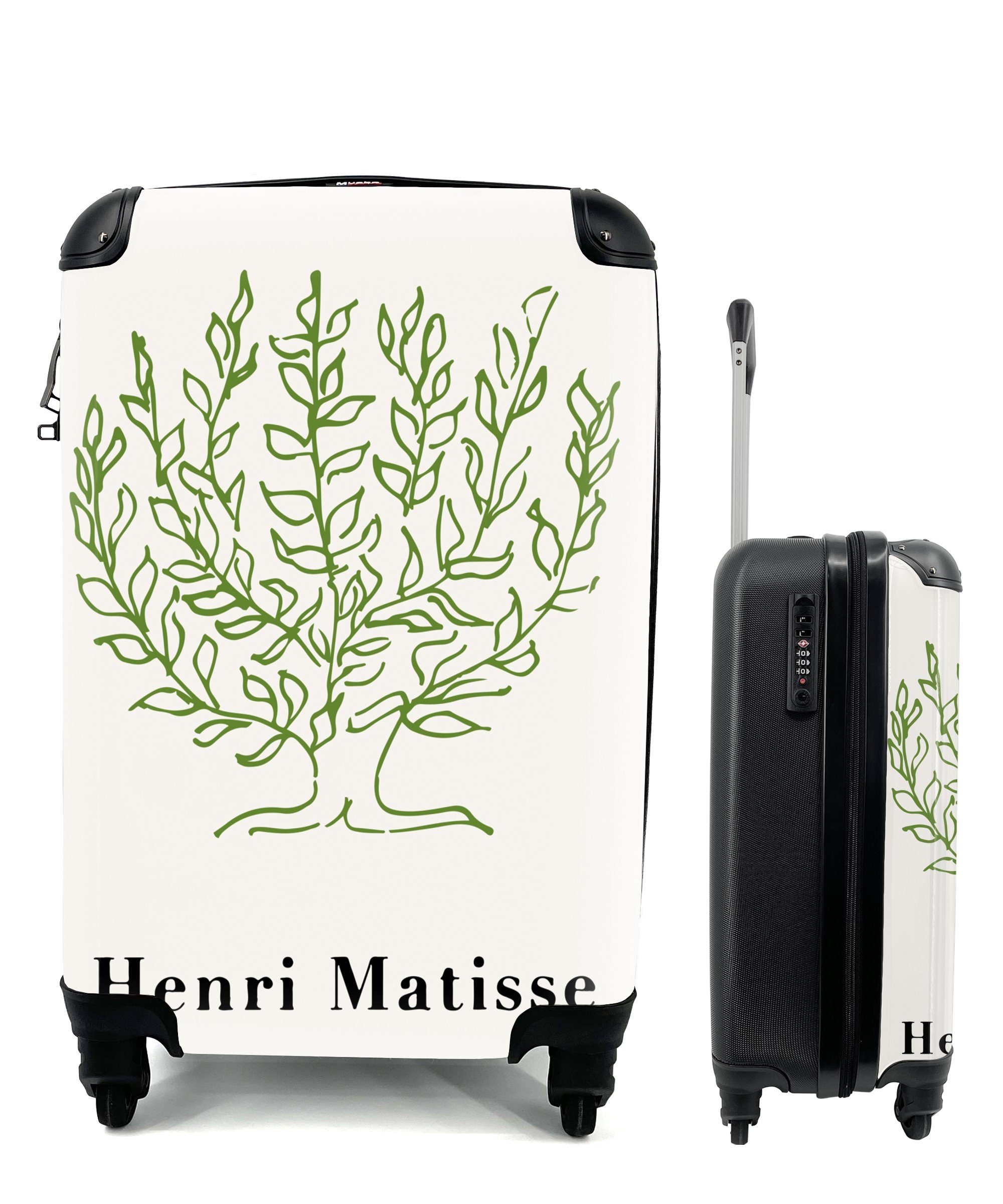 MuchoWow Handgepäckkoffer Matisse - Baum - Grün - Natur - Kunst, 4 Rollen, Reisetasche mit rollen, Handgepäck für Ferien, Trolley, Reisekoffer