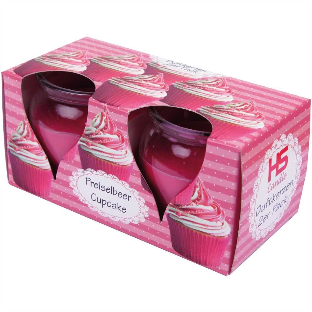 HS Candle Duftkerze im Glas Set (2-tlg), Preiselbeer Cupcake, Duftnote fruchtig & süß, Ø6x6cm, 18h Brenndauer – Bild 2 von 5