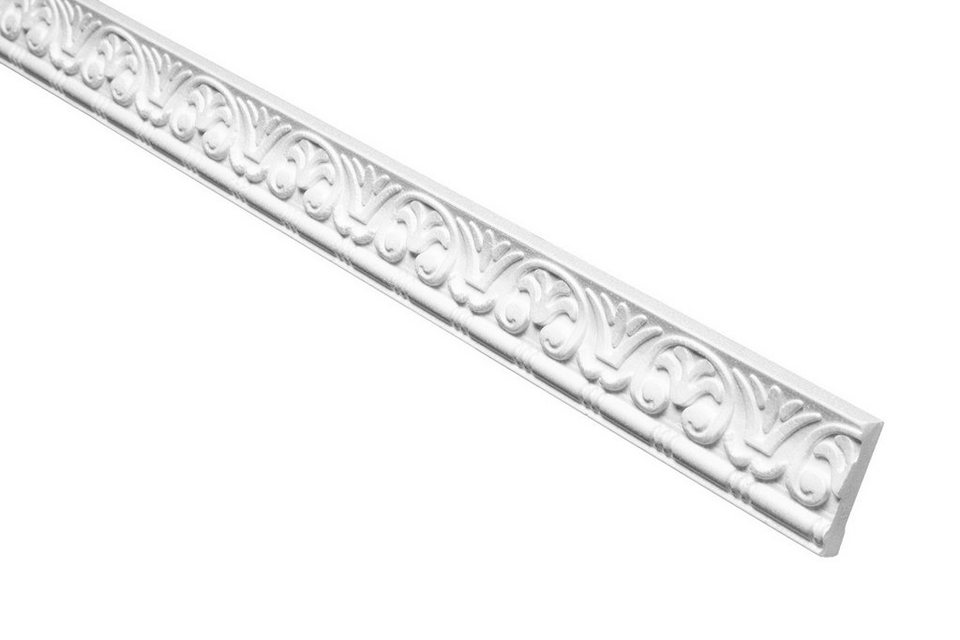 marbet design Zierleiste B-10, Wand- und Deckenumrandung aus Styropor (EPS)  - 2 Meter Flachleiste, leicht & formfestes, weißes Zierprofil - Wandleiste