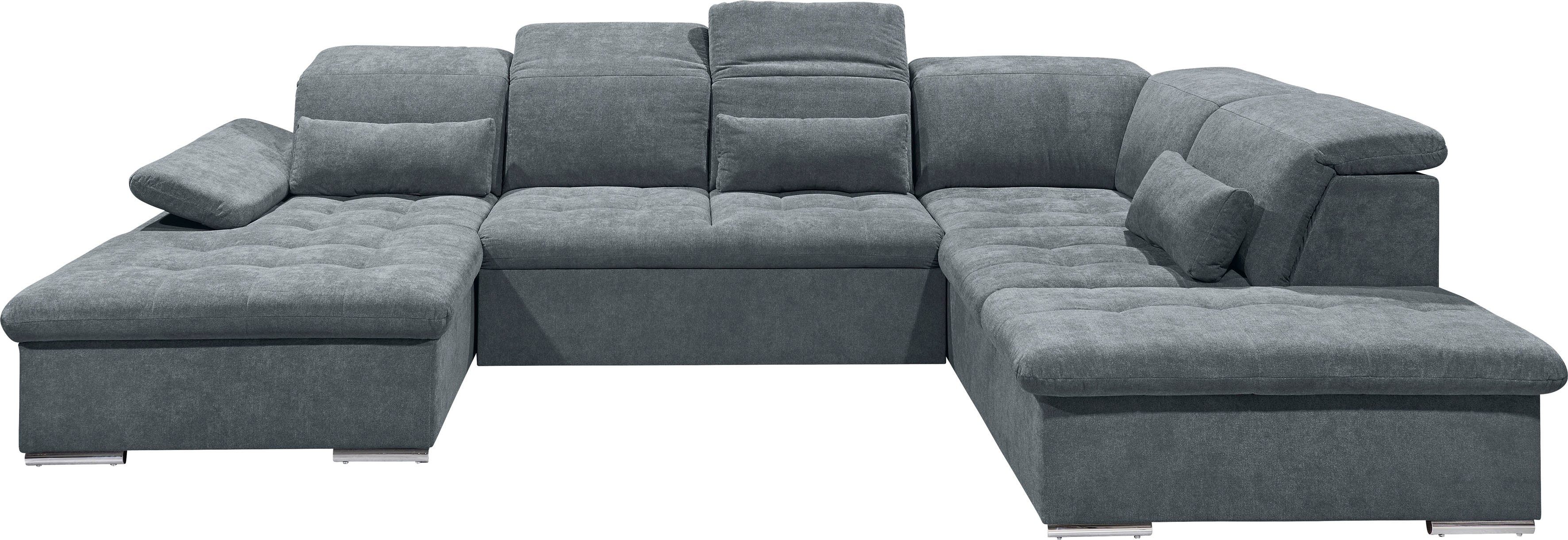 ED EXCITING DESIGN Wohnlandschaft Wayne U-Form mit Bettfunktion, Bettkasten, Arm- und Kopfteilverstellung & 3 Nierenkissen