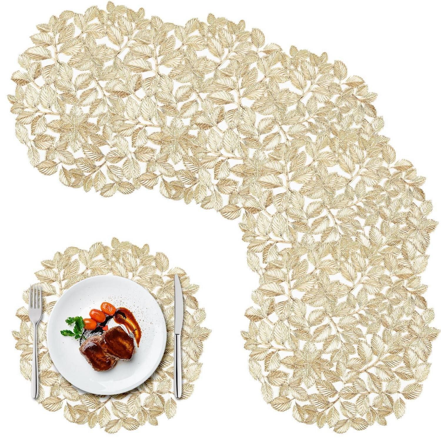 LuxusKollektion Platzset Platzsets Rund 6er Set Gold Abwaschbar 38.5cm, (6-St)