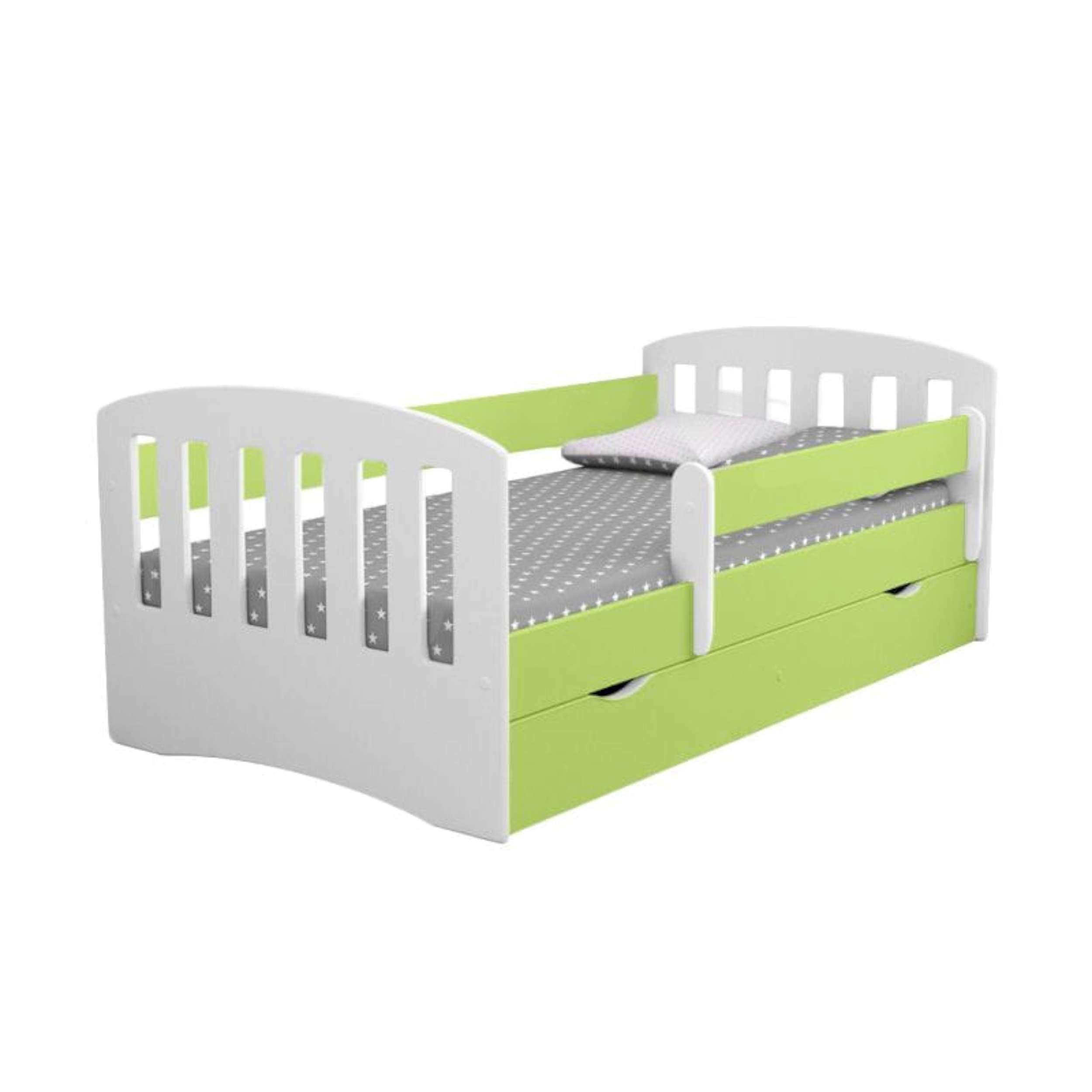 Stylefy Jugendbett Amira (Kinderbett, Bett), 140/160/180 x 80 cm, mit Schublade, aus Holzwerkstoff, variabel stellbar, für Kinder Weiß - Hellgrün | Jugendbetten