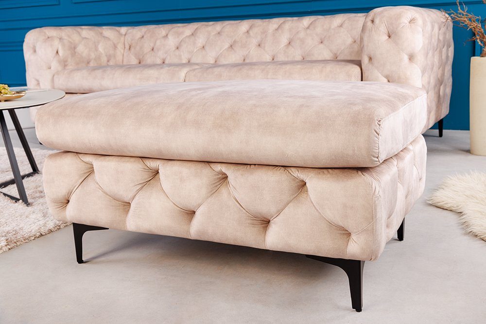 riess-ambiente Fußhocker MODERN BAROCK 92cm champagner / schwarz - Samt, Chesterfield, retro (Einzelartikel, 1 St), Hocker mit Ziersteppung - ideal für Modern B – Bild 4 von 5
