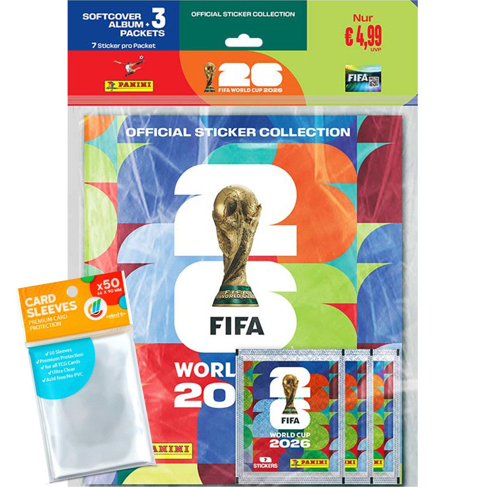 Panini Sammelkarte World Cup 2026 Sticker -1 Starter-Set #1 (Album inkl. 3 Packs)+ Hüllen