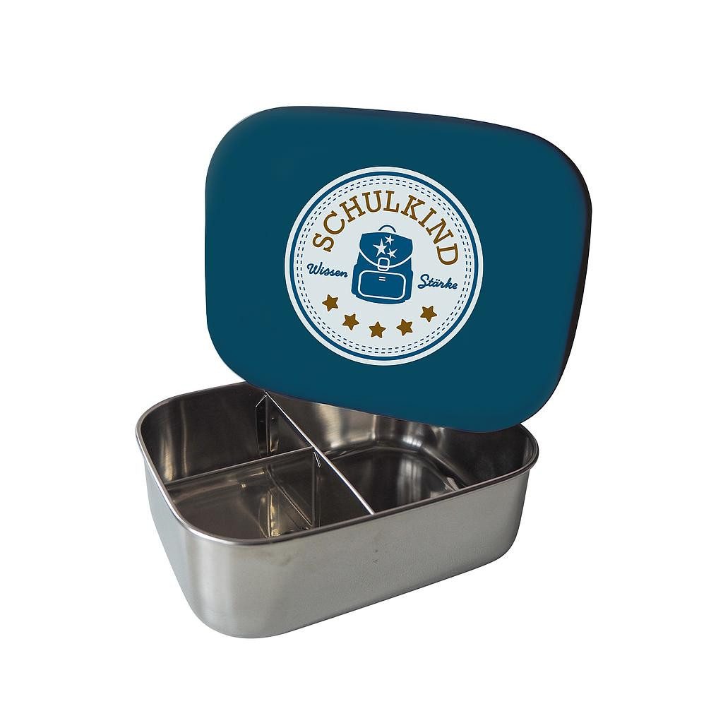 kikadu Lunchbox, Box: Stainless Steel, Lid: 100% Silicone, BPA free, (1-tlg), Schulkind Petrol aus Edelstahl mit BPA-freiem Silikondeckel