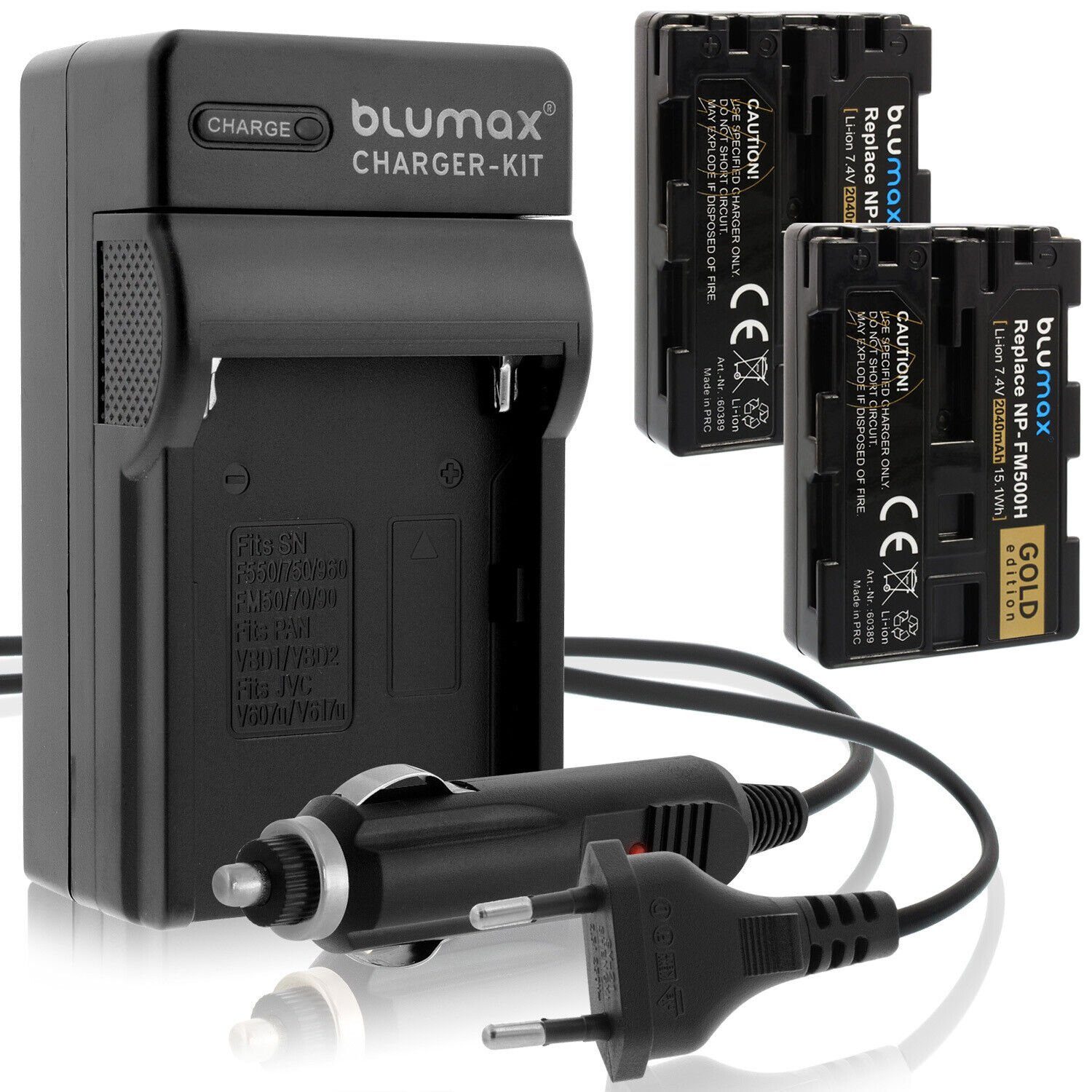 Blumax Set mit Lader für Sony NP-FM500H DSLR-Alpha 2040mAh Kamera-Akku