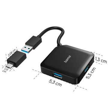 Hama USB-C Multiport Adapter Set 2 in1, USB-C, USB-A, USB 3.2 Gen1, schwarz USB-Adapter USB-C zu USB Typ A, 15 cm