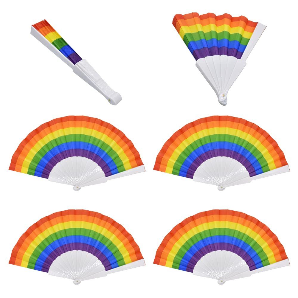 Handfächer 10 Stück Regenbogen-Faltfächer, bunte Handfächer, Regenbogen