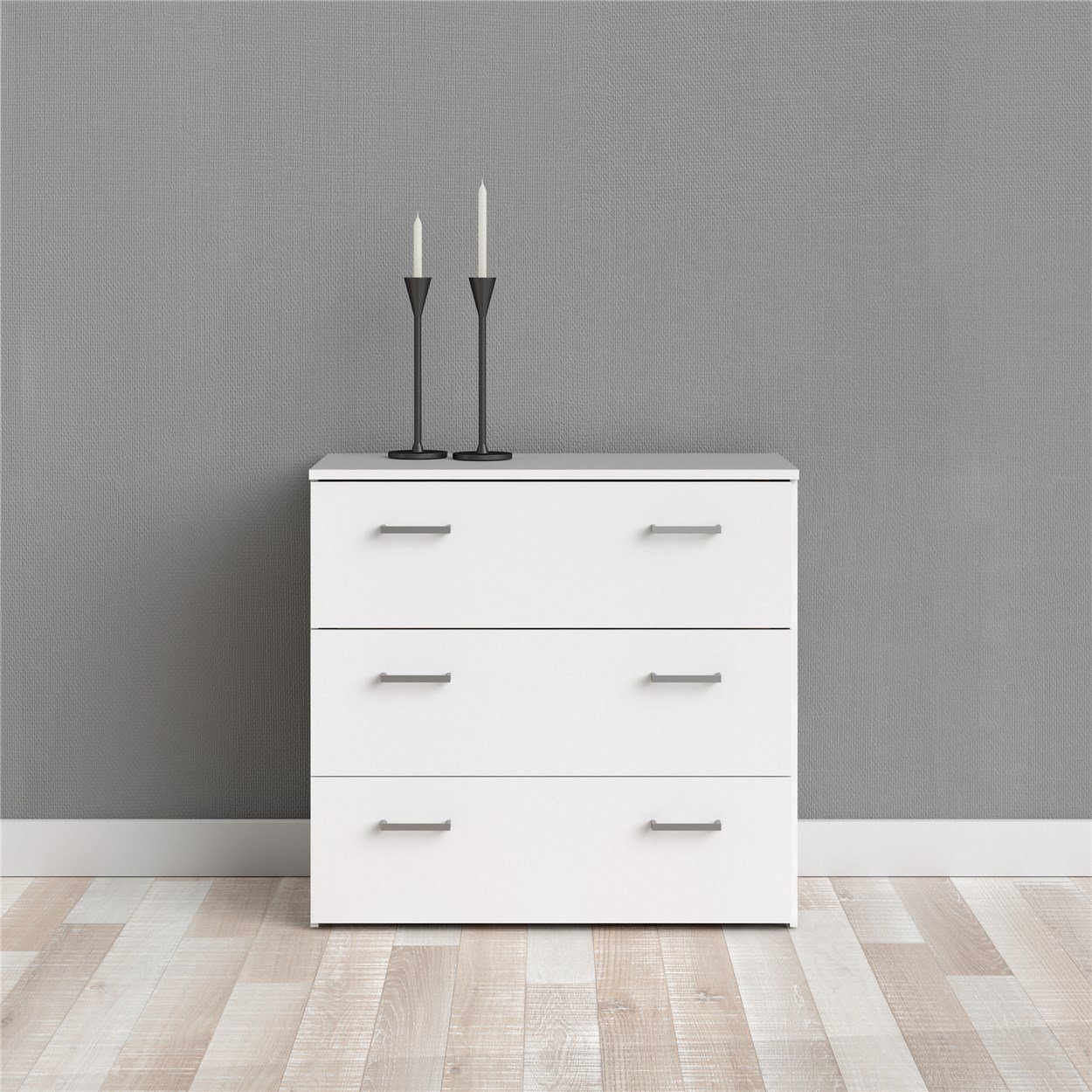 INOSIGN Kommode Space, Mit viel Stauraum, graue Stangengriffe, einfache Selbstmontage, Mit 3 Schubladen, grauen Griffen, modern, B: 74,1 x H: 69,9 cm