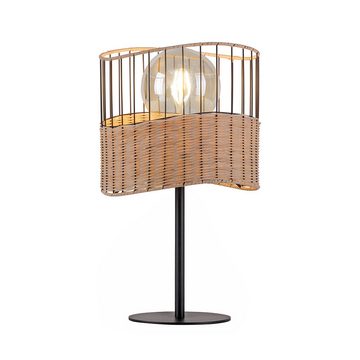 etc-shop Stehlampe, Leuchtmittel nicht inklusive, Tischleuchte Wohnzimmerlampe Metall schwarz Holzgeflecht E27 H 42 cm