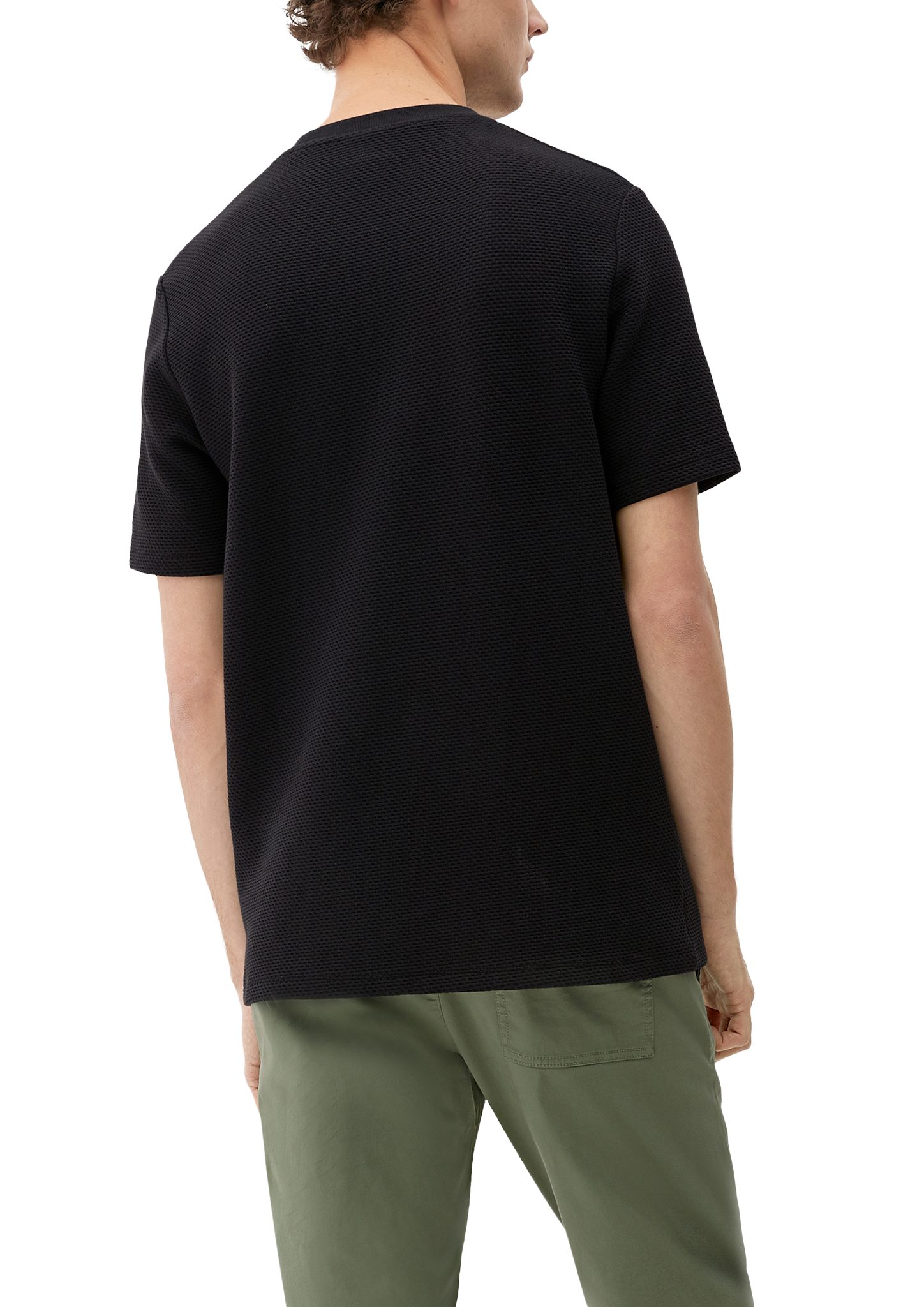schwarz Kurzarmshirt s.Oliver aus T-Shirt Waffelpiqué
