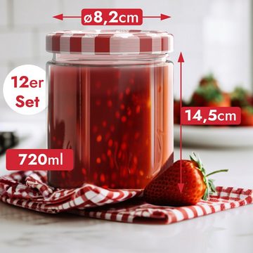 Oramics Einmachglas 12 Stück Einmachgläser mit Schraubdeckel 720 ml Vorratsgläser, Glas, (12 Einkochgläser mit Schraubdeckel 720 ml TO Ø 82mm, 12-tlg., Perfekt zum Einkochen, Aufbewahren und Servieren), Vorratsgläser, Marmeladengläser, Aufbewahrungsgläser