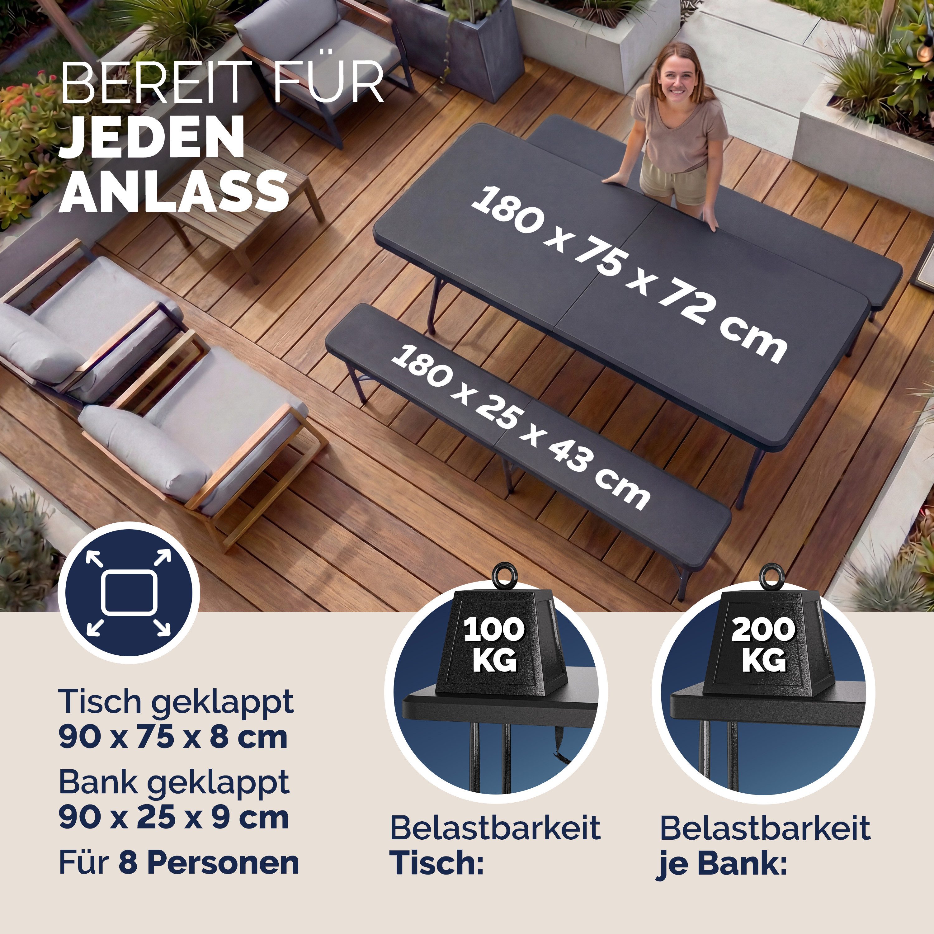 Casaria Bierzeltgarnitur, Klappbar Kunststoff 180cm Biertischgarnitur Festz günstig online kaufen